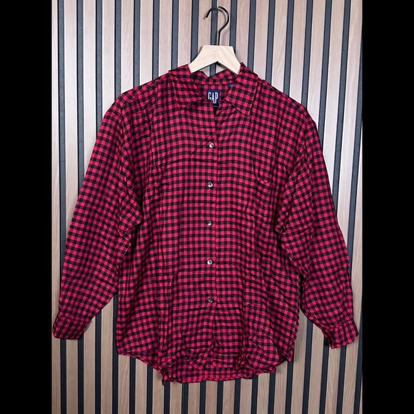 Vintage Gap Shirt Small Mens Red Black Gingham Long Sleeve Collared Plaid - Picture 1 of 7